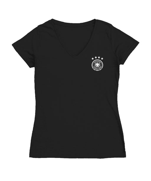 Germany National Soccer Team Women's V-neck Fitted Black Cotton T-Shirt
