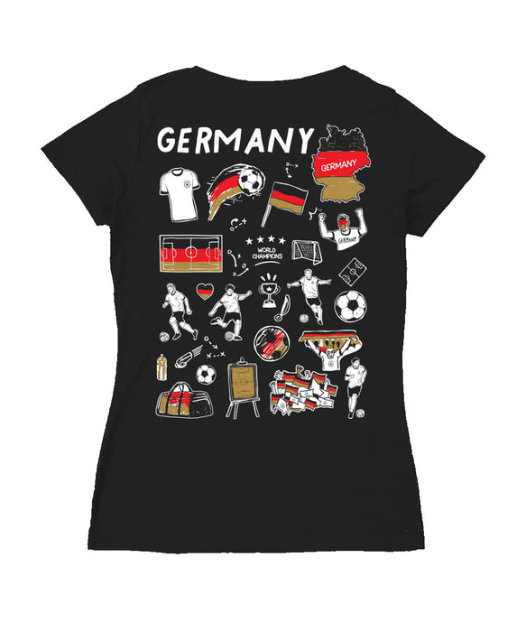 Germany National Soccer Team Women's V-neck Fitted Black Cotton T-Shirt - Vive La Fête - Online Apparel Store