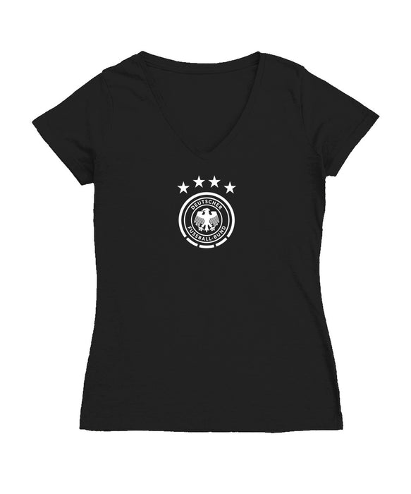 Germany National Soccer Team Women's V-neck Fitted Black Cotton T-Shirt