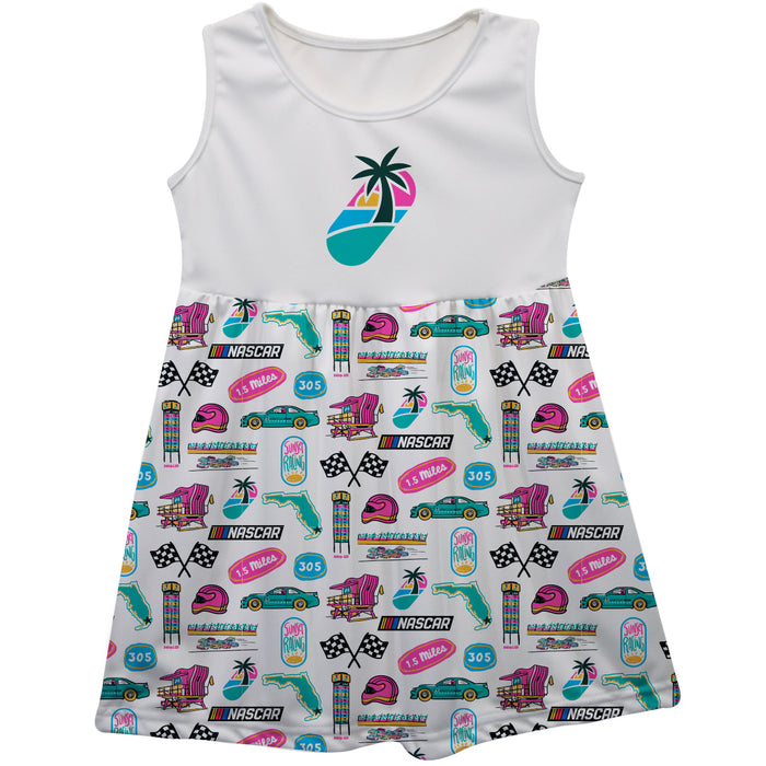 Homestead-Miami Speedway Repeat Print Impressions Sleeveless Tank Dress White