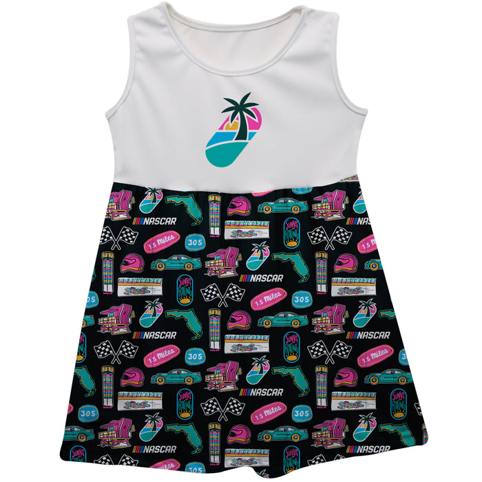 Homestead-Miami Speedway Repeat Print Impressions Sleeveless Tank Dress Black - Vive La Fête - Online Apparel Store