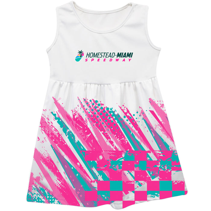 Homestead-Miami Speedway NASCAR Abstract Check Halftones Tank Dress White