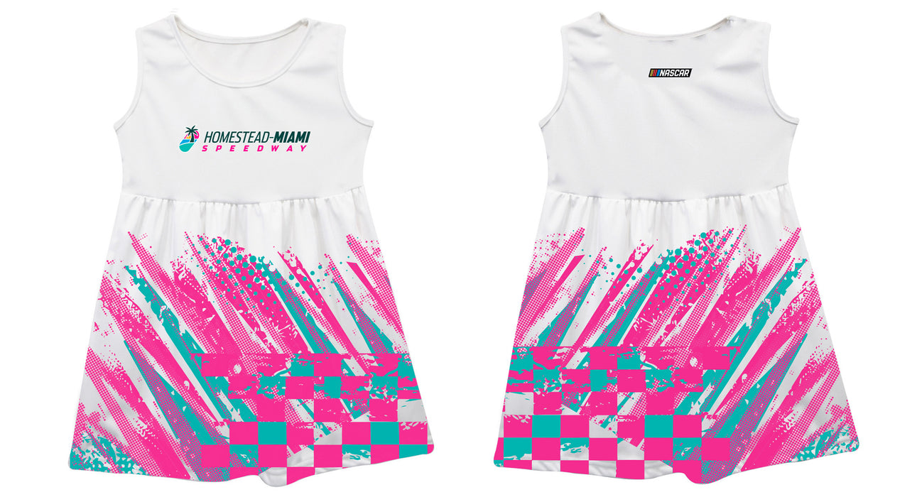 Homestead-Miami Speedway NASCAR Abstract Check Halftones Tank Dress White