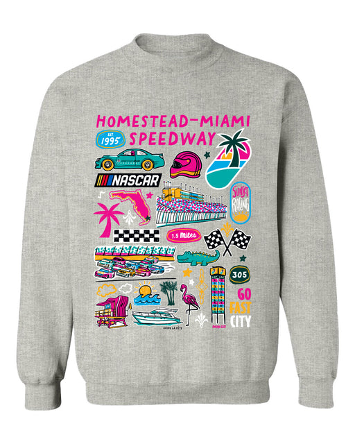 Homestead-Miami Speedway NASCAR Womens Cotton Crewneck Pullover Sweatshirt Gray