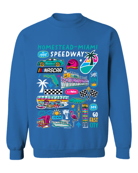 Homestead-Miami Speedway NASCAR Womens Cotton Crewneck Pullover Sweatshirt Royal