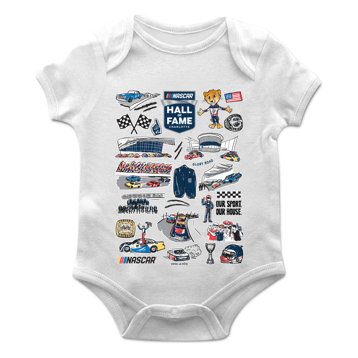 NASCAR Hall Of Fame Cotton Short Sleeve Bodysuit Impressions Artwork White