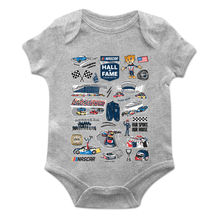 NASCAR Hall Of Fame Cotton Short Sleeve Bodysuit Impressions Artwork Gray