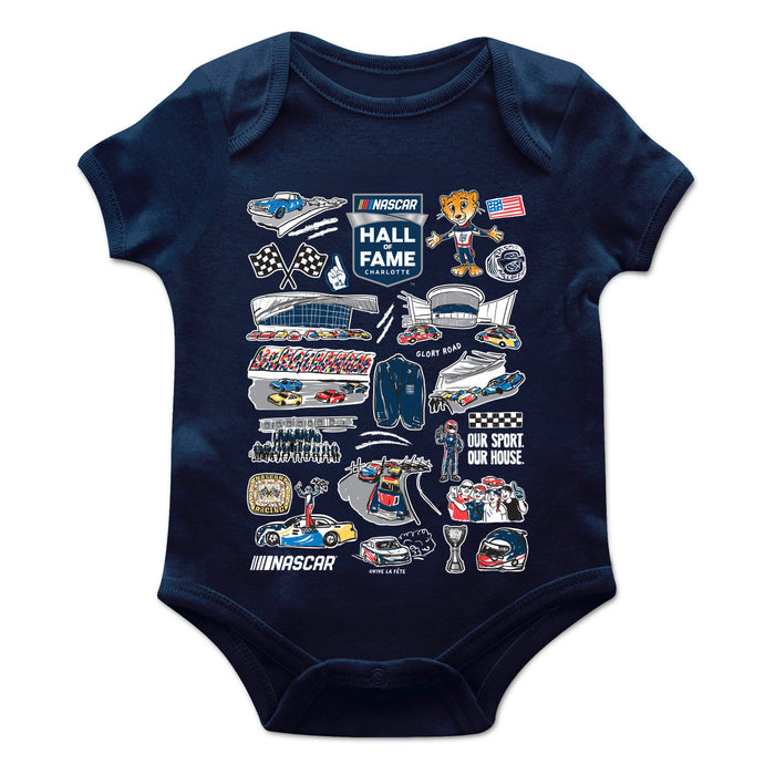 NASCAR Hall Of Fame Cotton Short Sleeve Bodysuit Impressions Artwork Navy