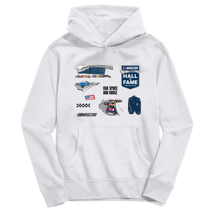 NASCAR Hall Of Fame Youth Pullover Cotton Hoodie Impressions Artwork White