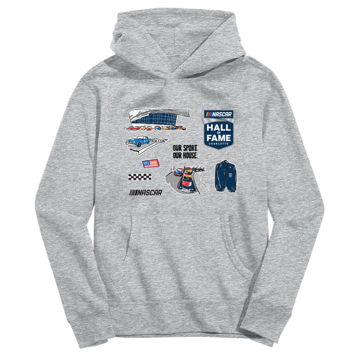 NASCAR Hall Of Fame Youth Pullover Cotton Hoodie Impressions Artwork Gray - Vive La Fête - Online Apparel Store