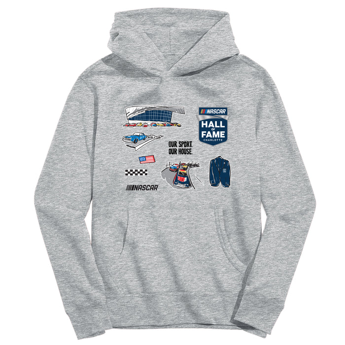 NASCAR Hall Of Fame Youth Pullover Cotton Hoodie Impressions Artwork Gray