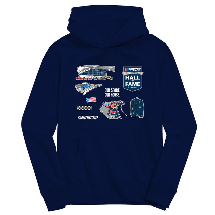 NASCAR Hall Of Fame Youth Pullover Cotton Hoodie Impressions Artwork Navy