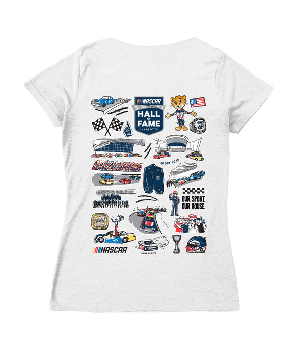 NASCAR Hall Of Fame Women's V-neck Fitted Cotton T-Shirt White
