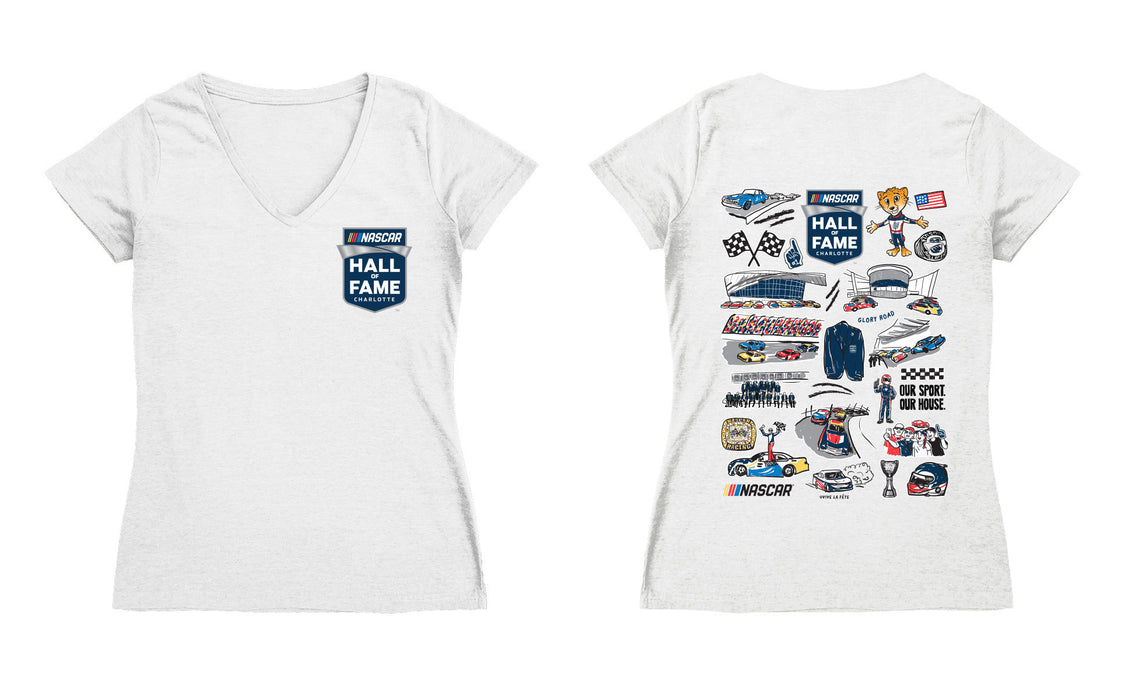 NASCAR Hall Of Fame Women's V-neck Fitted Cotton T-Shirt White