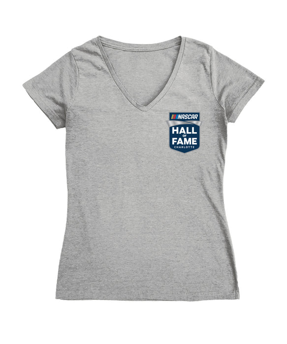NASCAR Hall Of Fame Women's V-neck Fitted Cotton T-Shirt Gray