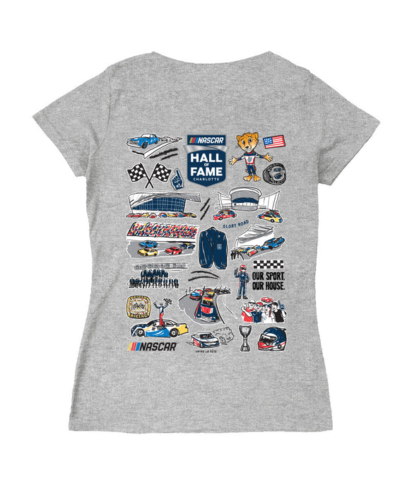 NASCAR Hall Of Fame Women's V-neck Fitted Cotton T-Shirt Gray