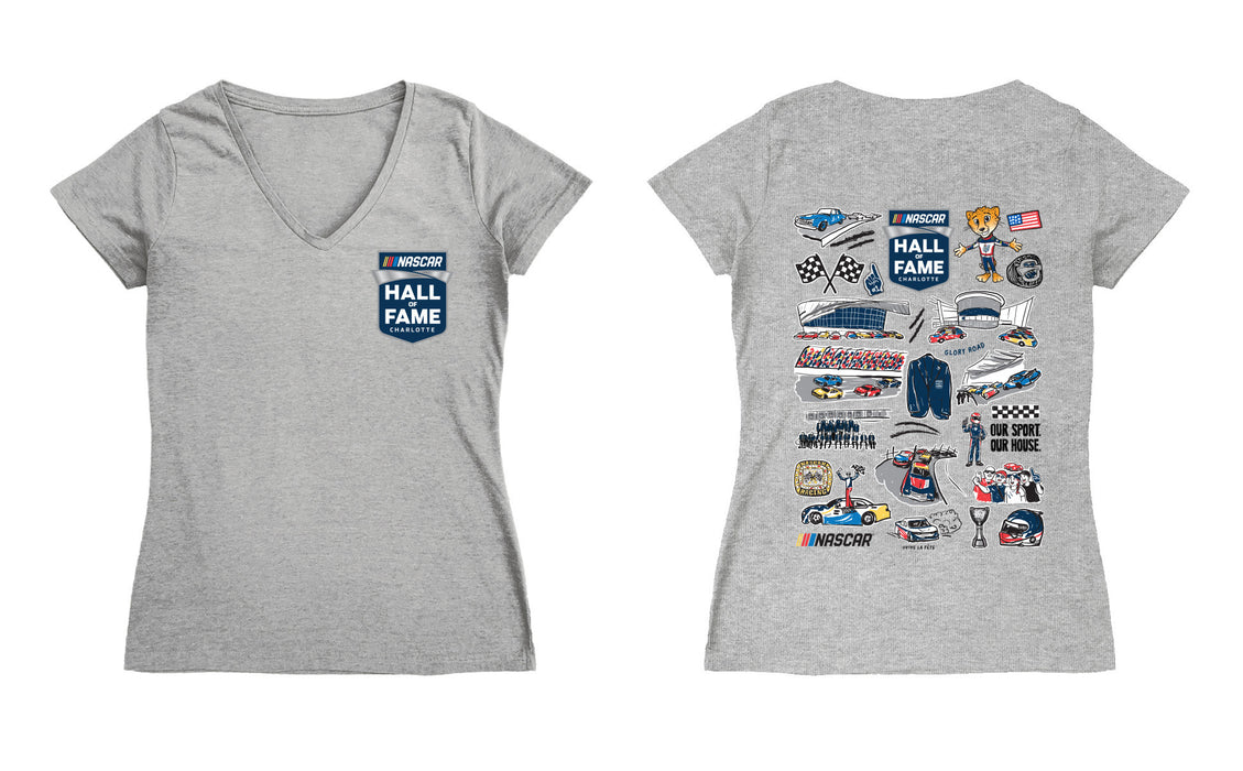 NASCAR Hall Of Fame Women's V-neck Fitted Cotton T-Shirt Gray