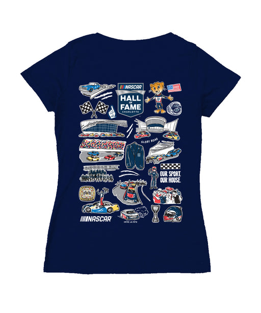 NASCAR Hall Of Fame Women's V-neck Fitted Cotton T-Shirt Navy - Vive La Fête - Online Apparel Store