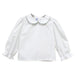White Solid Girls Button Back Blouse Long Sleeve With Piping