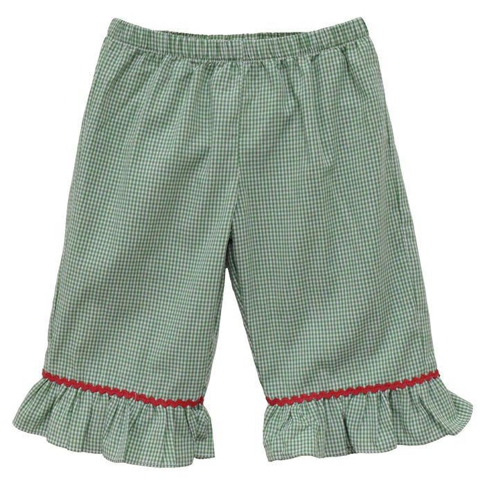 Kelly Green Mini Check Girls Ruffle Pant