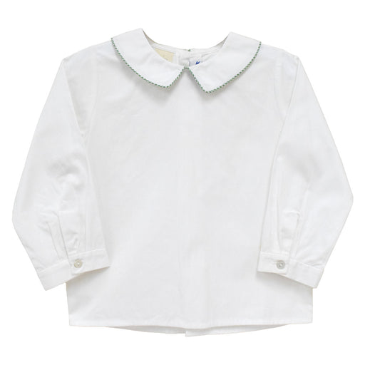 White Solid Button Back Shirt Long Sleeve With Piping Green Mini Check