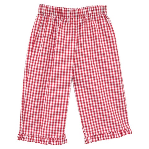 Red Soft Check Capri Pant With Ruffle