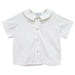 White Solid Button Front Shirt Short Sleeve With Piping Green Stripe