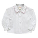 White Pique Solid Button Front Shirt Long Sleeve With Piping Red and White