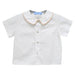 White Solid Button Front Shirt Short Sleeve With Piping