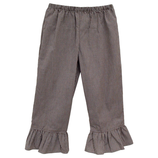 Brown Gingham Check Girls Ruffle Pant