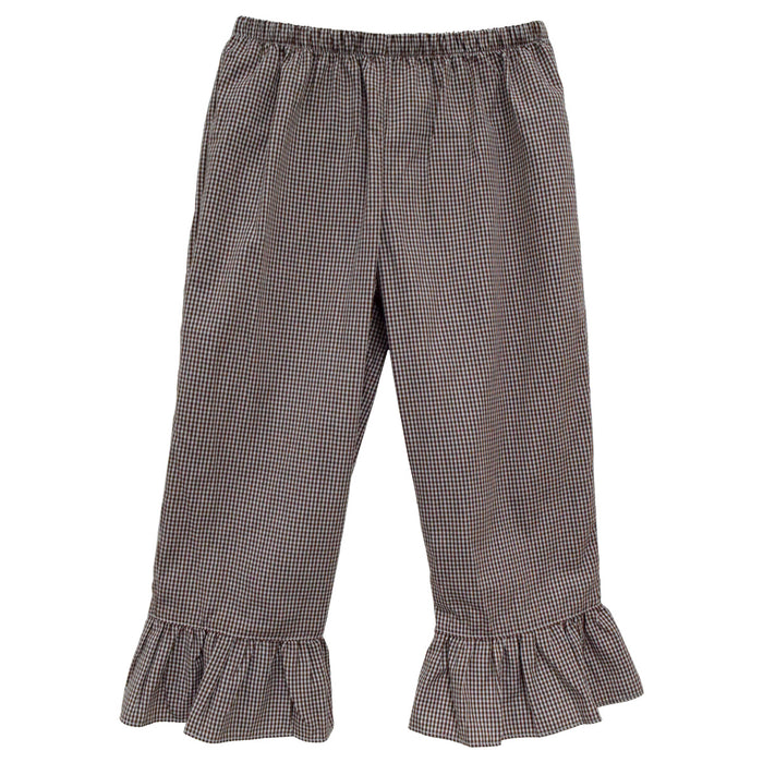 Brown Gingham Check Girls Ruffle Pant