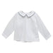 White Pique Solid Button Back Shirt Long Sleeve With Piping
