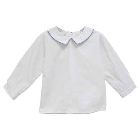White Solid Button Back Shirt Long Sleeve With Piping