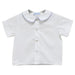 White Solid Button Front Shirt Short Sleeve With Piping