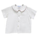 White Solid Button Front Shirt Short Sleeve With Piping