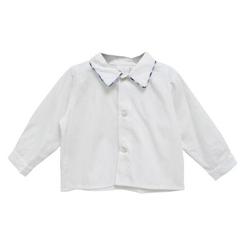 White Solid Button Front Shirt Long Sleeve With Piping Plaid