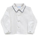 White Solid Button Front Shirt Long Sleeve With Piping Navy Solid