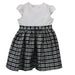 Navy Plaid Silk Dress Short Sleeve