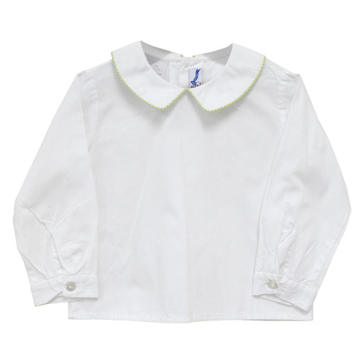 White Solid Button Back Shirt Long Sleeve With Piping Lime Green Check