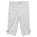 White Pique Girls Capri Pant With Bow Green Stripe