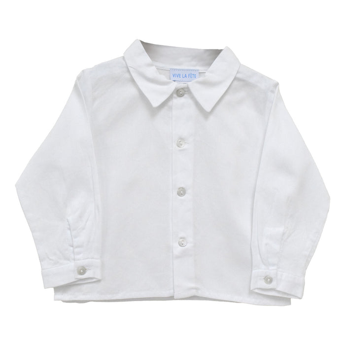 White Pique Solid Button Front Shirt Long Sleeve