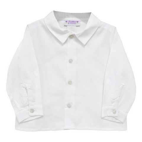 White Pique Solid Button Front Shirt Long Sleeve