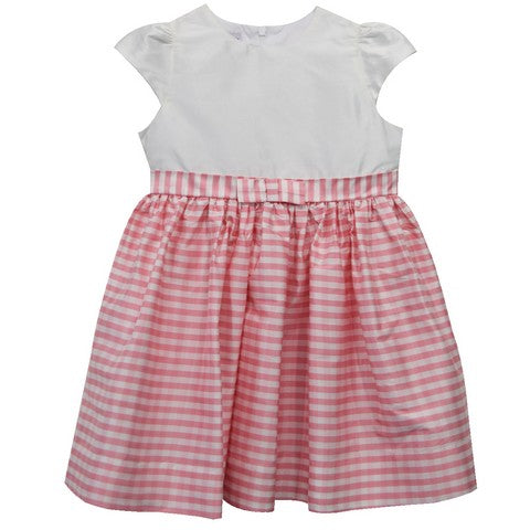 Pink Check Silk Dress Short Sleeve