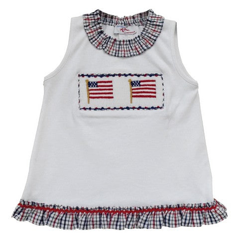 Americana Smocked White Knit Sleeveless Blouse