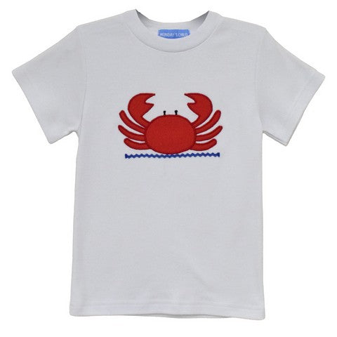 Crab Applique White Short Sleeve Boys Tee Shirt