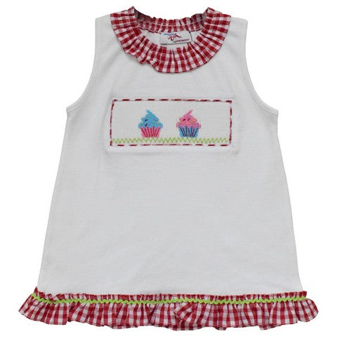 Cupcakes Smocked White Knit Sleeveless Blouse