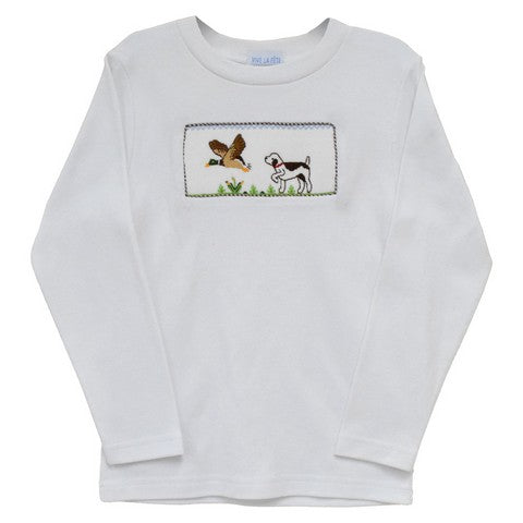 Morning Hunt Smocked White Knit Long Sleeve Boys Tee Shirt