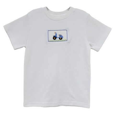 Scooter Smocked White Short Sleeve Boys Tee Shirt