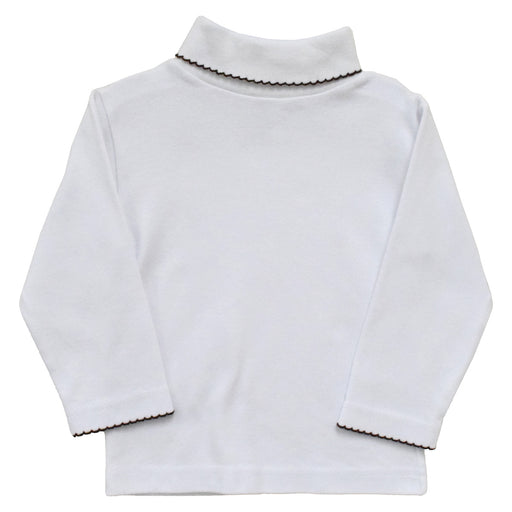 White Solid Knit Long Sleeve Girls Turtle Neck With Brow Picot