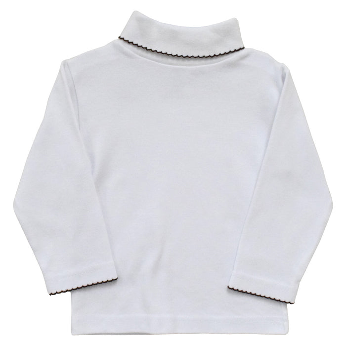 White Solid Knit Long Sleeve Girls Turtle Neck With Brow Picot